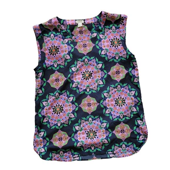 J.Crew Factory Store Tops - J. Crew Factory Boho Navy Geometric Sleeveless Crewneck Blouse Women Sz S